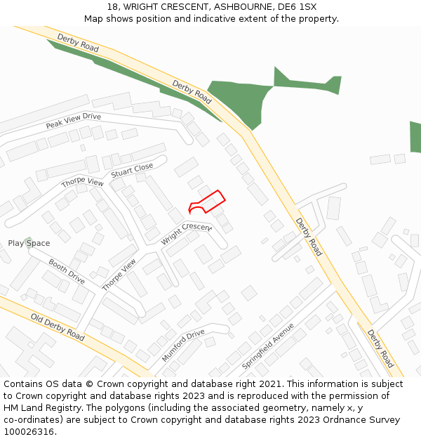 18, WRIGHT CRESCENT, ASHBOURNE, DE6 1SX: Location map and indicative extent of plot