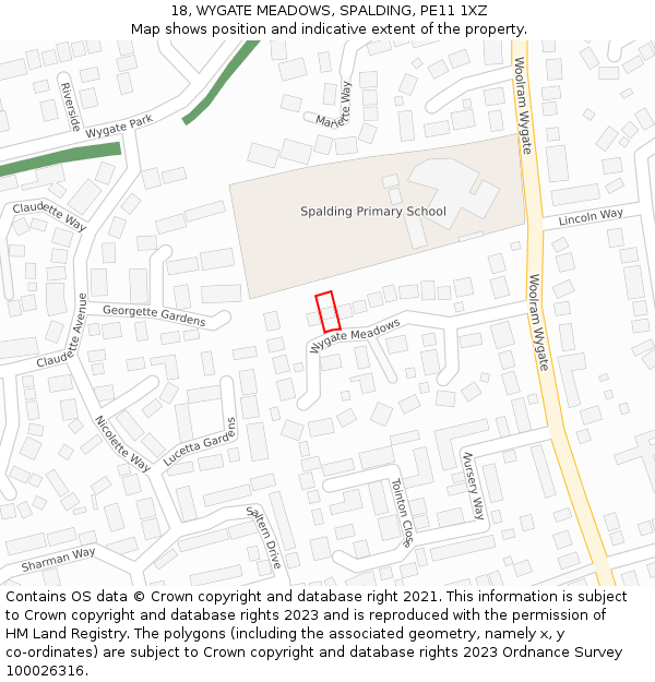 18, WYGATE MEADOWS, SPALDING, PE11 1XZ: Location map and indicative extent of plot