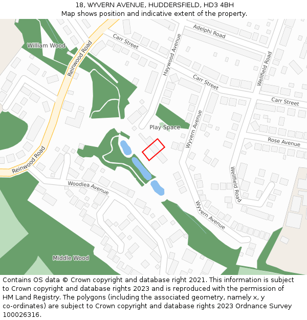 18, WYVERN AVENUE, HUDDERSFIELD, HD3 4BH: Location map and indicative extent of plot