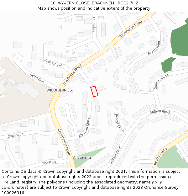 18, WYVERN CLOSE, BRACKNELL, RG12 7HZ: Location map and indicative extent of plot