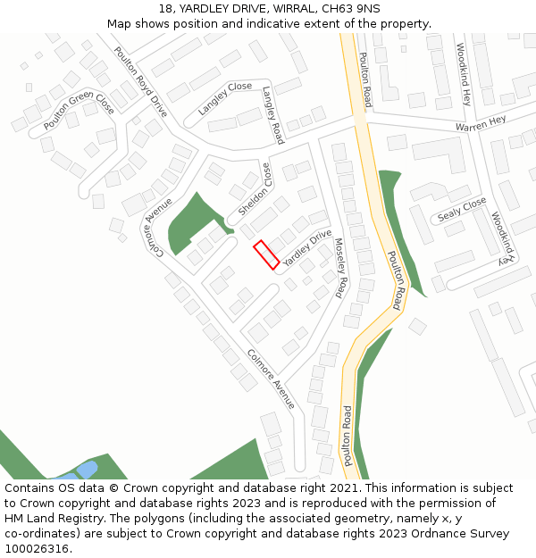 18, YARDLEY DRIVE, WIRRAL, CH63 9NS: Location map and indicative extent of plot