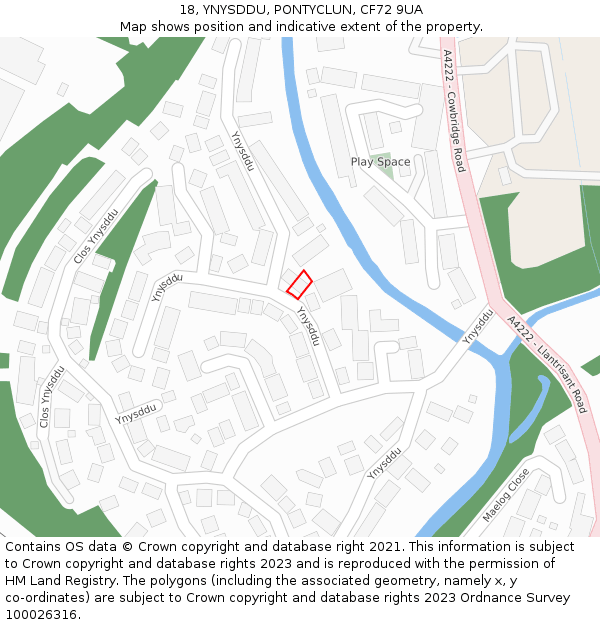 18, YNYSDDU, PONTYCLUN, CF72 9UA: Location map and indicative extent of plot