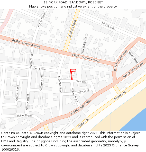 18, YORK ROAD, SANDOWN, PO36 8ET: Location map and indicative extent of plot