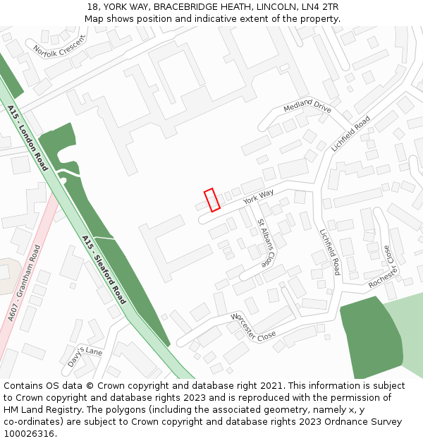 18, YORK WAY, BRACEBRIDGE HEATH, LINCOLN, LN4 2TR: Location map and indicative extent of plot