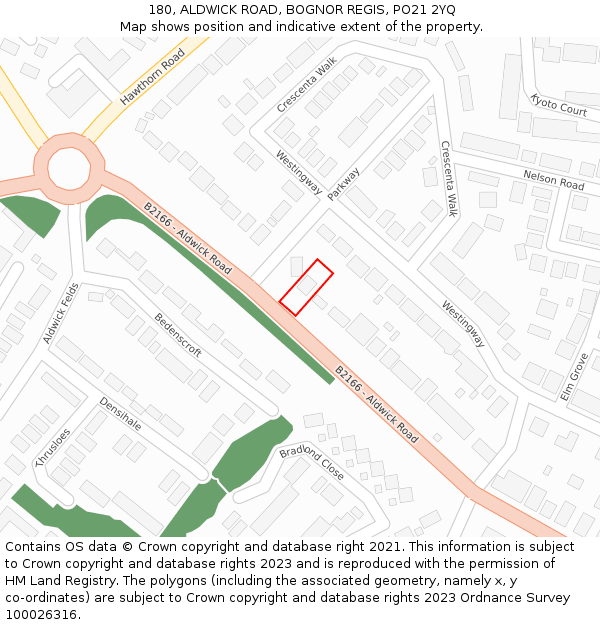 180, ALDWICK ROAD, BOGNOR REGIS, PO21 2YQ: Location map and indicative extent of plot