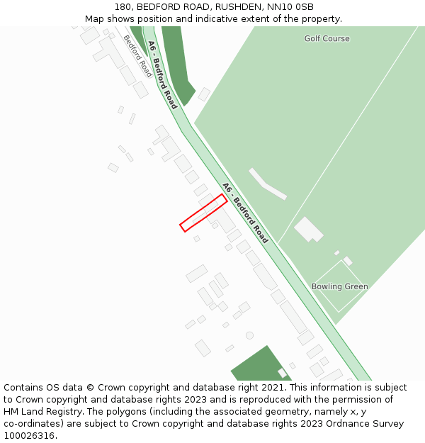 180, BEDFORD ROAD, RUSHDEN, NN10 0SB: Location map and indicative extent of plot