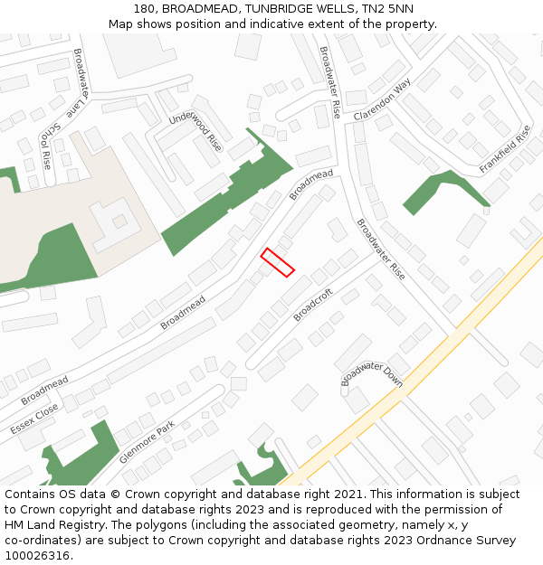 180, BROADMEAD, TUNBRIDGE WELLS, TN2 5NN: Location map and indicative extent of plot