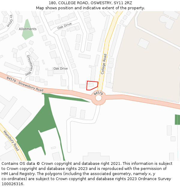 180, COLLEGE ROAD, OSWESTRY, SY11 2RZ: Location map and indicative extent of plot