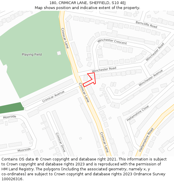 180, CRIMICAR LANE, SHEFFIELD, S10 4EJ: Location map and indicative extent of plot