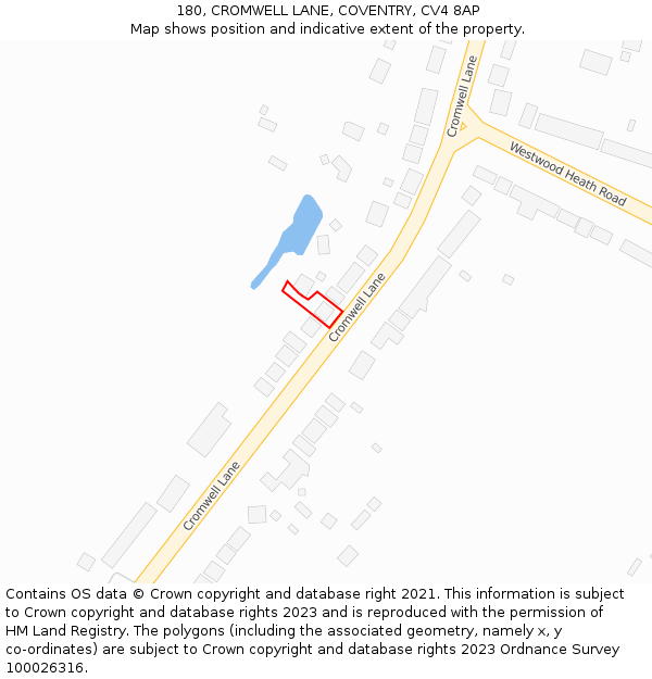 180, CROMWELL LANE, COVENTRY, CV4 8AP: Location map and indicative extent of plot