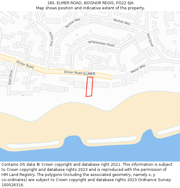 180, ELMER ROAD, BOGNOR REGIS, PO22 6JA: Location map and indicative extent of plot