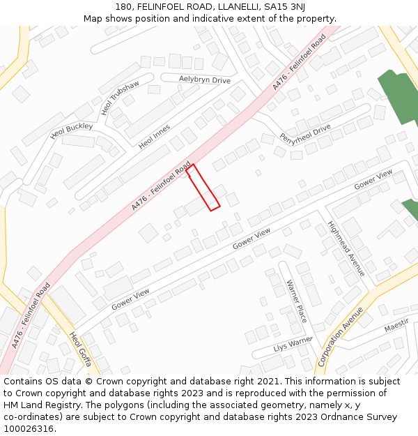 180, FELINFOEL ROAD, LLANELLI, SA15 3NJ: Location map and indicative extent of plot