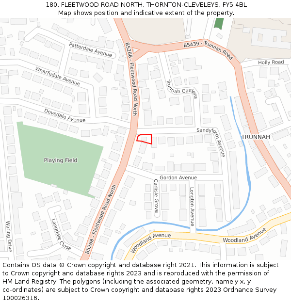 180, FLEETWOOD ROAD NORTH, THORNTON-CLEVELEYS, FY5 4BL: Location map and indicative extent of plot