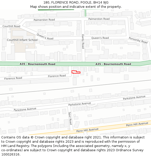 180, FLORENCE ROAD, POOLE, BH14 9JG: Location map and indicative extent of plot