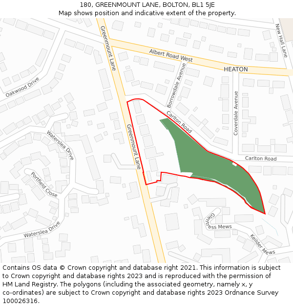 180, GREENMOUNT LANE, BOLTON, BL1 5JE: Location map and indicative extent of plot