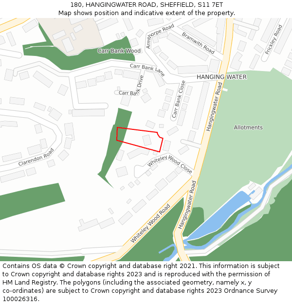 180, HANGINGWATER ROAD, SHEFFIELD, S11 7ET: Location map and indicative extent of plot