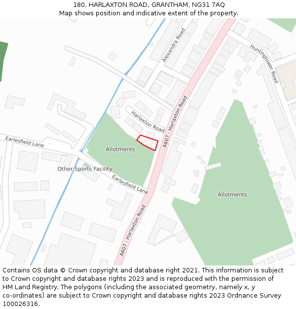 180, HARLAXTON ROAD, GRANTHAM, NG31 7AQ: Location map and indicative extent of plot