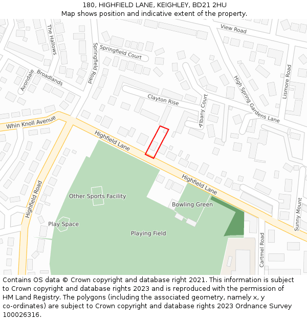 180, HIGHFIELD LANE, KEIGHLEY, BD21 2HU: Location map and indicative extent of plot