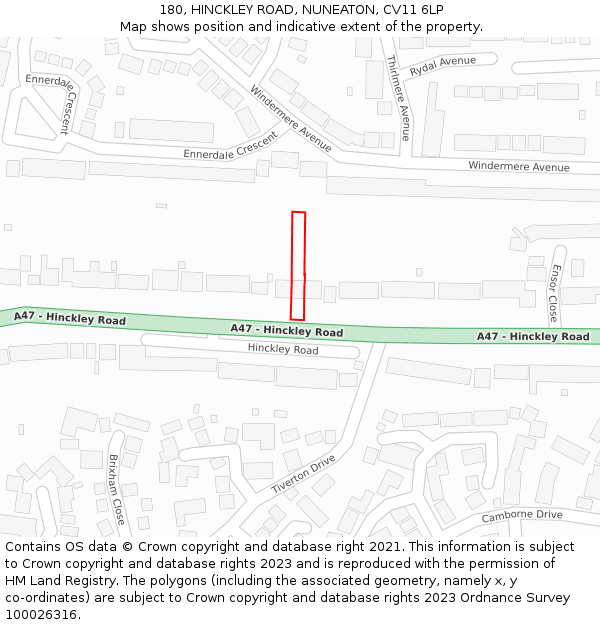 180, HINCKLEY ROAD, NUNEATON, CV11 6LP: Location map and indicative extent of plot