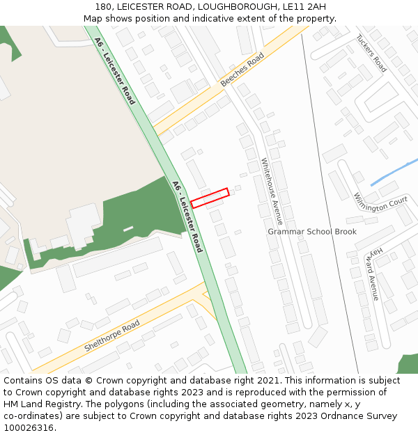 180, LEICESTER ROAD, LOUGHBOROUGH, LE11 2AH: Location map and indicative extent of plot