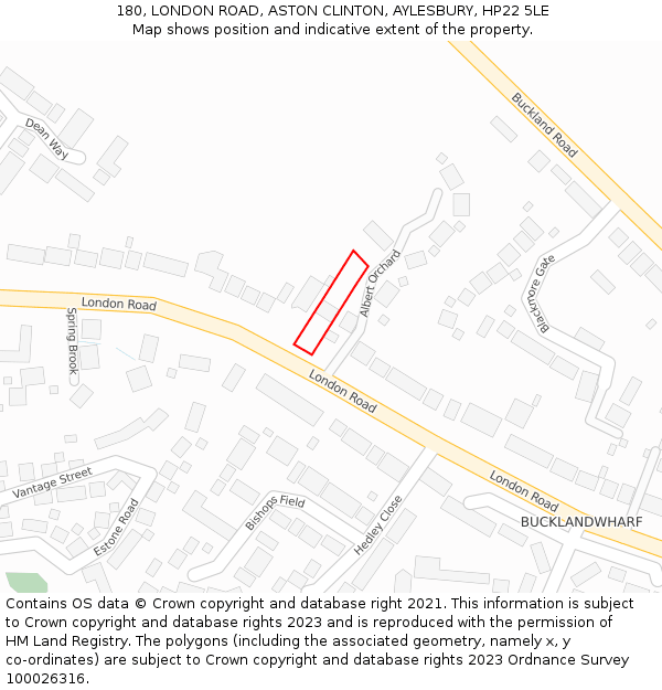 180, LONDON ROAD, ASTON CLINTON, AYLESBURY, HP22 5LE: Location map and indicative extent of plot