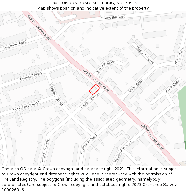 180, LONDON ROAD, KETTERING, NN15 6DS: Location map and indicative extent of plot