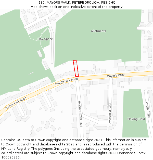 180, MAYORS WALK, PETERBOROUGH, PE3 6HQ: Location map and indicative extent of plot