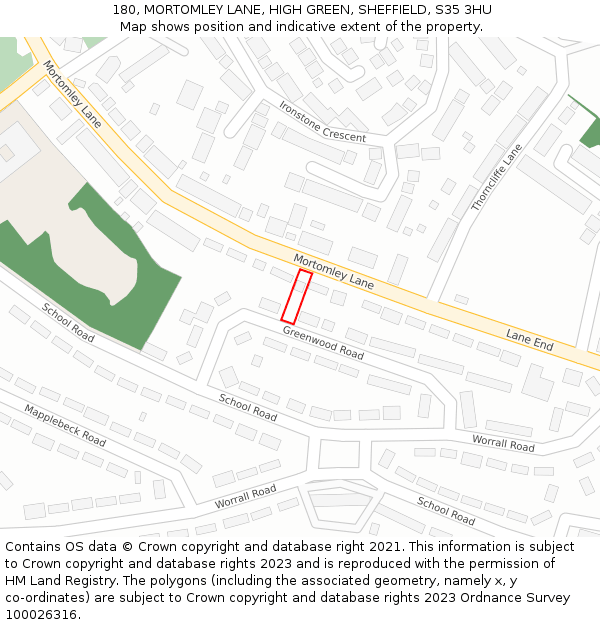 180, MORTOMLEY LANE, HIGH GREEN, SHEFFIELD, S35 3HU: Location map and indicative extent of plot