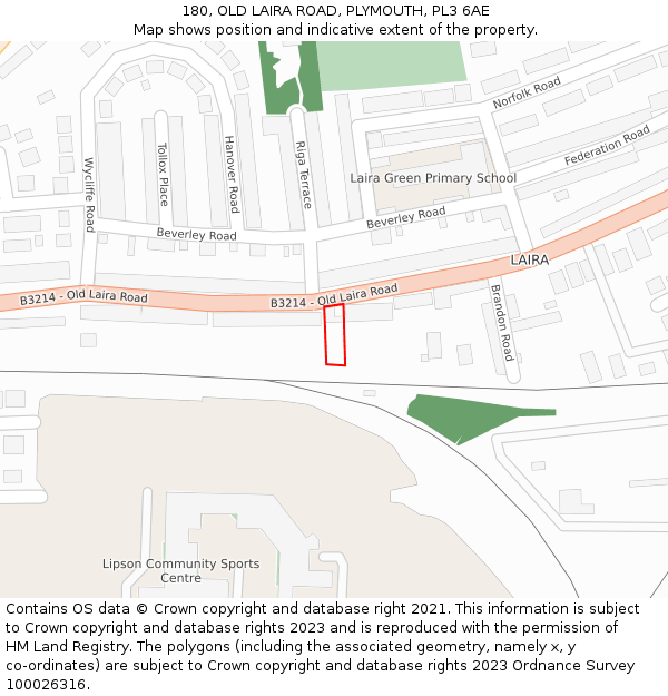 180, OLD LAIRA ROAD, PLYMOUTH, PL3 6AE: Location map and indicative extent of plot