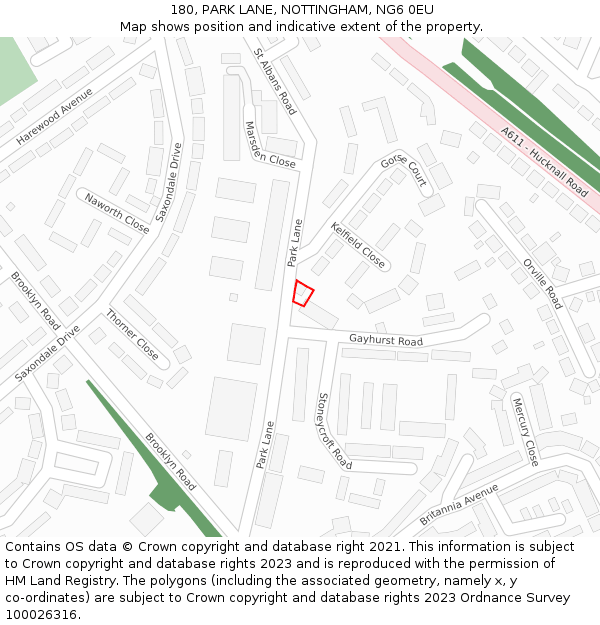 180, PARK LANE, NOTTINGHAM, NG6 0EU: Location map and indicative extent of plot