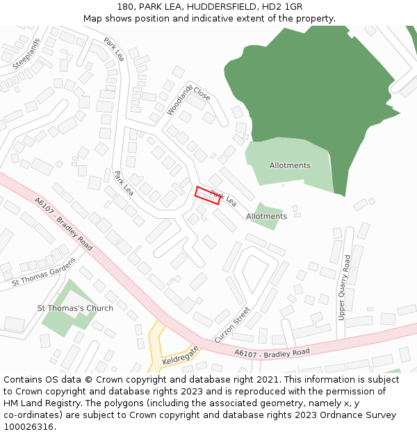 180, PARK LEA, HUDDERSFIELD, HD2 1GR: Location map and indicative extent of plot
