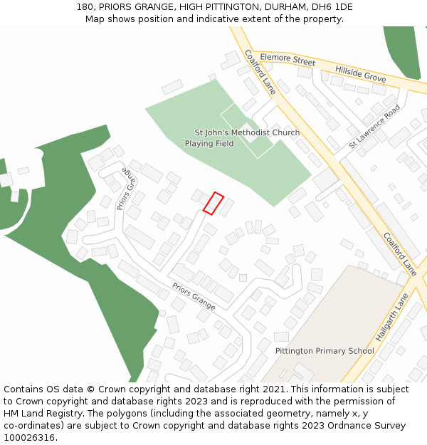 180, PRIORS GRANGE, HIGH PITTINGTON, DURHAM, DH6 1DE: Location map and indicative extent of plot