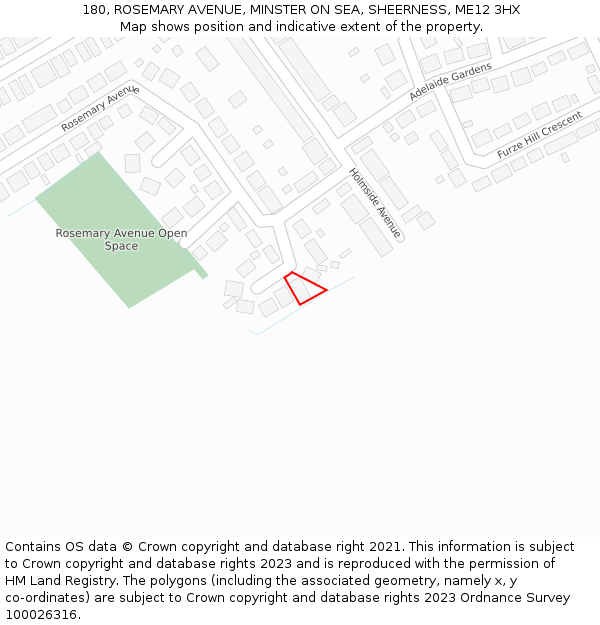 180, ROSEMARY AVENUE, MINSTER ON SEA, SHEERNESS, ME12 3HX: Location map and indicative extent of plot