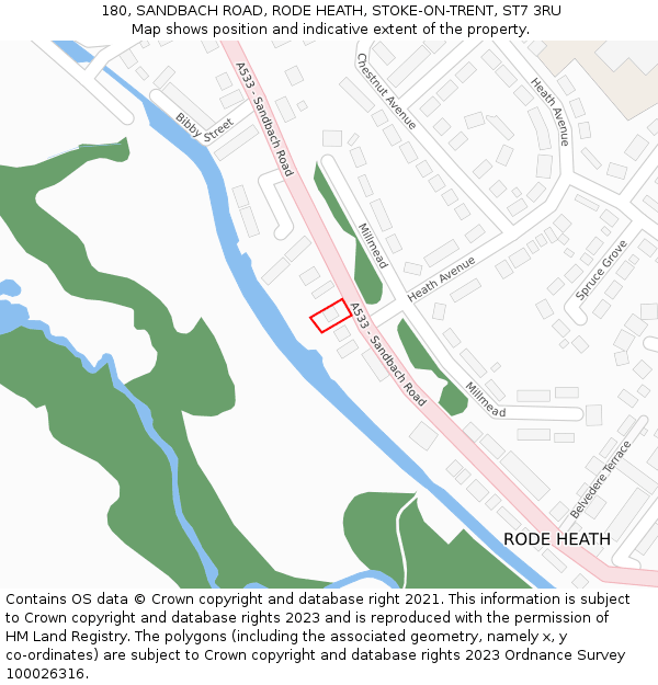 180, SANDBACH ROAD, RODE HEATH, STOKE-ON-TRENT, ST7 3RU: Location map and indicative extent of plot