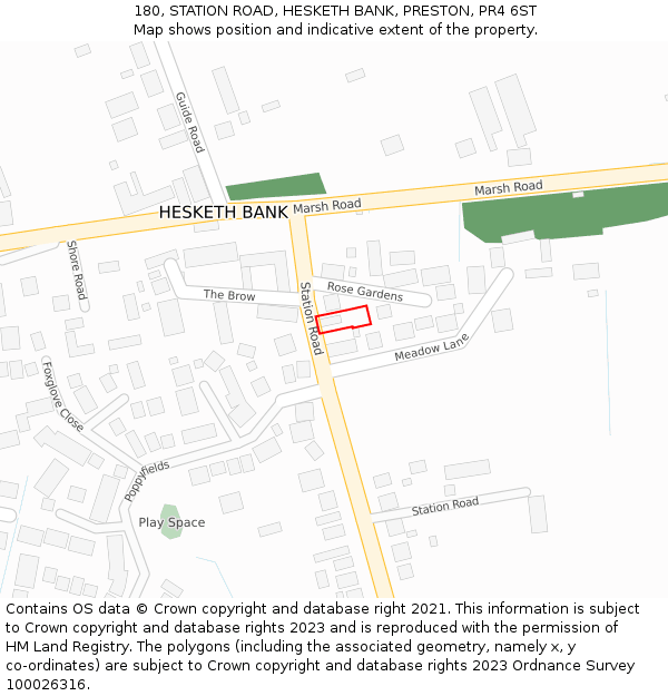 180, STATION ROAD, HESKETH BANK, PRESTON, PR4 6ST: Location map and indicative extent of plot