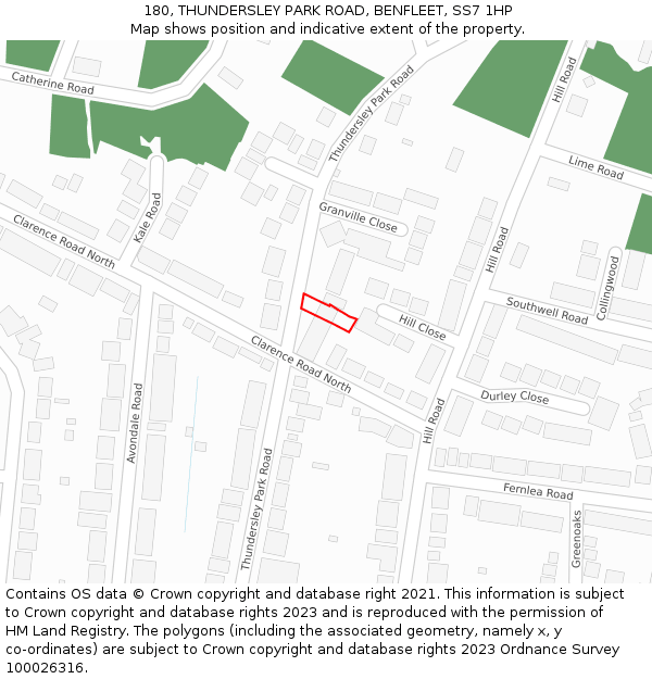 180, THUNDERSLEY PARK ROAD, BENFLEET, SS7 1HP: Location map and indicative extent of plot