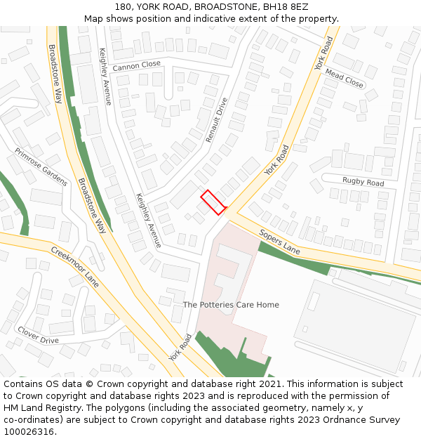 180, YORK ROAD, BROADSTONE, BH18 8EZ: Location map and indicative extent of plot