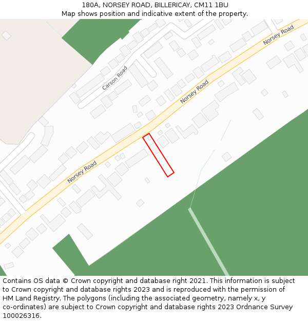 180A, NORSEY ROAD, BILLERICAY, CM11 1BU: Location map and indicative extent of plot