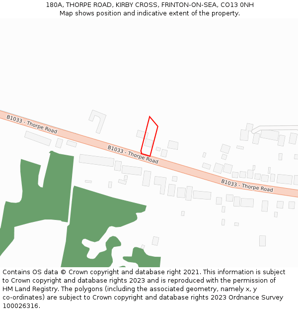 180A, THORPE ROAD, KIRBY CROSS, FRINTON-ON-SEA, CO13 0NH: Location map and indicative extent of plot