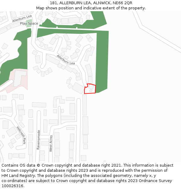 181, ALLERBURN LEA, ALNWICK, NE66 2QR: Location map and indicative extent of plot