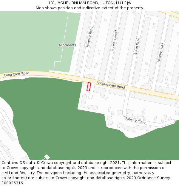 181, ASHBURNHAM ROAD, LUTON, LU1 1JW: Location map and indicative extent of plot