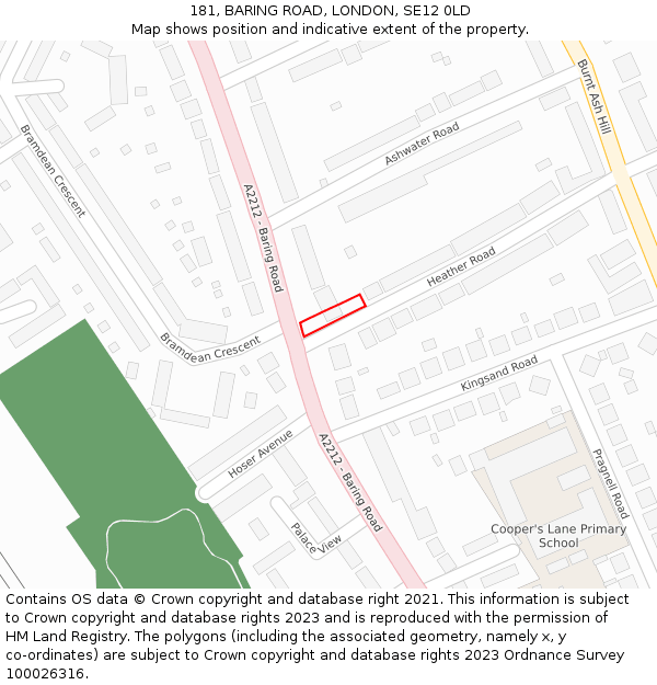 181, BARING ROAD, LONDON, SE12 0LD: Location map and indicative extent of plot