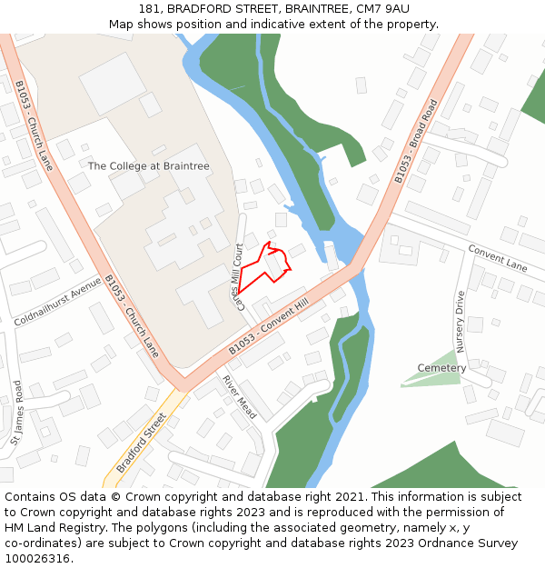 181, BRADFORD STREET, BRAINTREE, CM7 9AU: Location map and indicative extent of plot