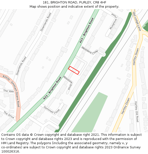 181, BRIGHTON ROAD, PURLEY, CR8 4HF: Location map and indicative extent of plot