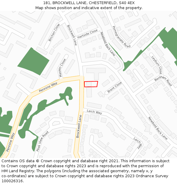 181, BROCKWELL LANE, CHESTERFIELD, S40 4EX: Location map and indicative extent of plot