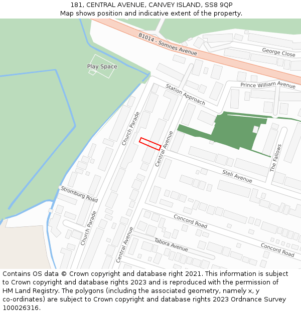 181, CENTRAL AVENUE, CANVEY ISLAND, SS8 9QP: Location map and indicative extent of plot