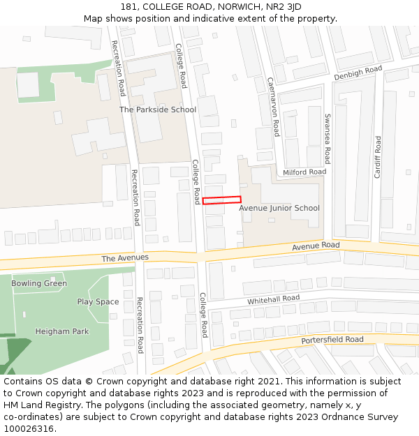 181, COLLEGE ROAD, NORWICH, NR2 3JD: Location map and indicative extent of plot