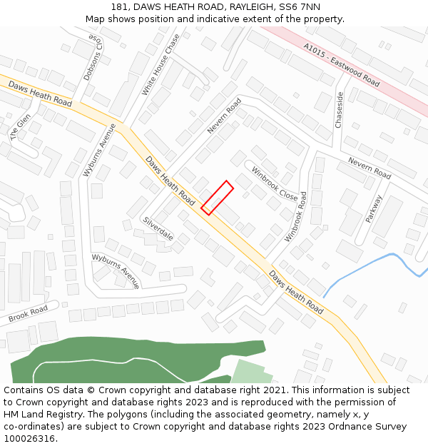 181, DAWS HEATH ROAD, RAYLEIGH, SS6 7NN: Location map and indicative extent of plot