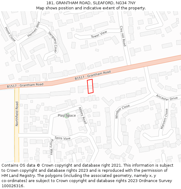 181, GRANTHAM ROAD, SLEAFORD, NG34 7NY: Location map and indicative extent of plot
