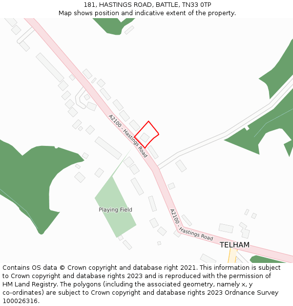 181, HASTINGS ROAD, BATTLE, TN33 0TP: Location map and indicative extent of plot